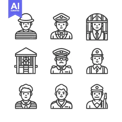 Aset premium populer: Prisoner, Guard, and Jail Icons - A Detailed Vector Set.