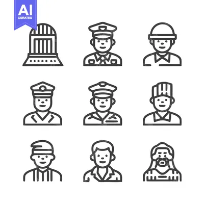 Aset desain premium: Diverse Professions - A Collection of Line Art Icons Representing Vari