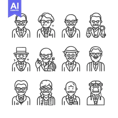 Premium design asset: Collection of stylized line art portraits of various people.