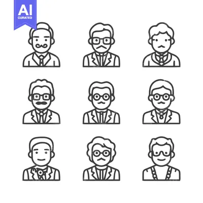 Aset premium populer: Nine Business Professionals in Line Art Style.