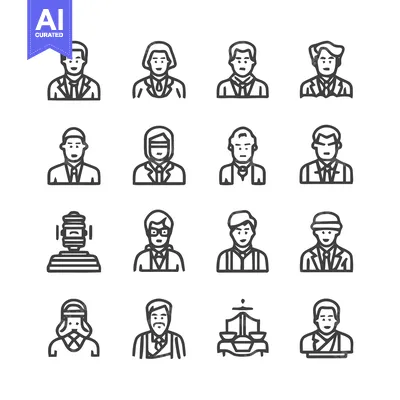Aset premium populer: Diverse people portraits in minimalist line art style.