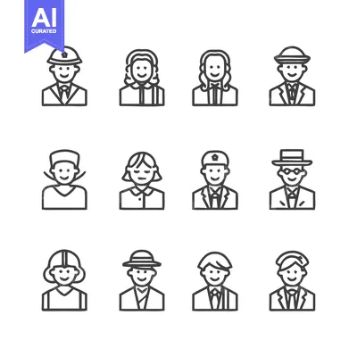 Aset premium populer: Diverse Line Art Portraits - A Collection of People Icons.