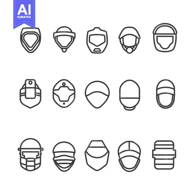 Aset premium populer: Collection of Protective Headgear Icons in Outline Style