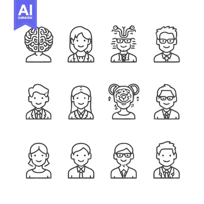 Premium design asset: Diverse Line Art Portraits Depicting Various Professions and Concepts.