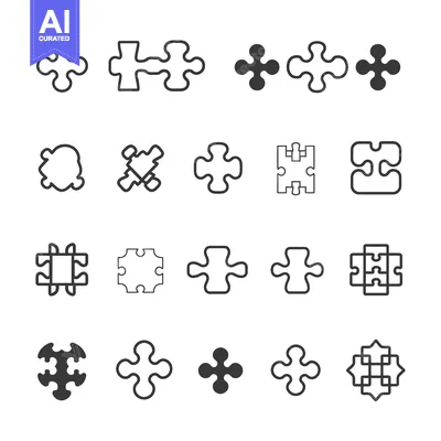 Aset premium populer: Collection of Puzzle Piece Icons in Black and White