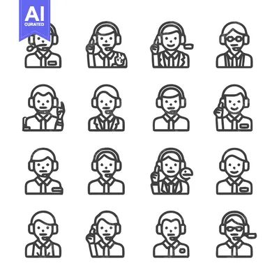 Customer service representatives icons set, call center agents, suppor