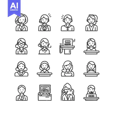Aset desain premium: Customer Service Representatives and Receptionists Icon Set.