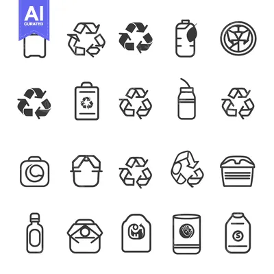 Aset desain premium: Collection of Recycling Symbols and Containers