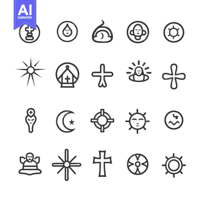 Aset desain premium: Collection of Religious and Spiritual Symbols in Black and White Line