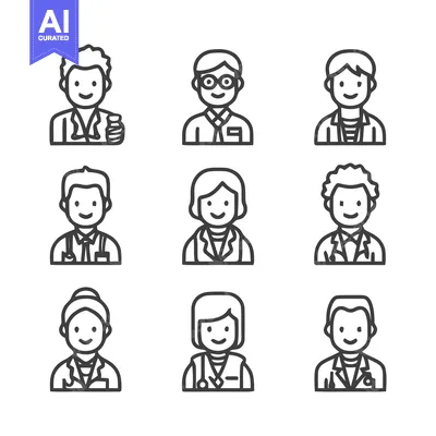 Aset desain premium: Medical Professionals - Diverse Lineup of Doctors and Healthcare Provi