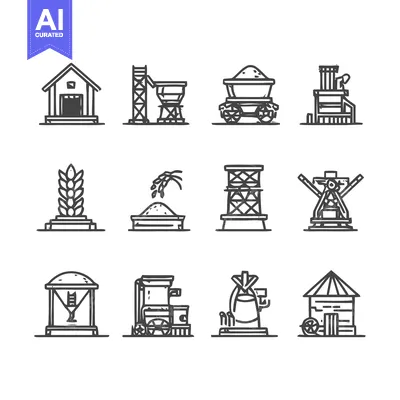 Premium design asset: Agricultural Icons - A Collection of Farming and Industry Symbols.