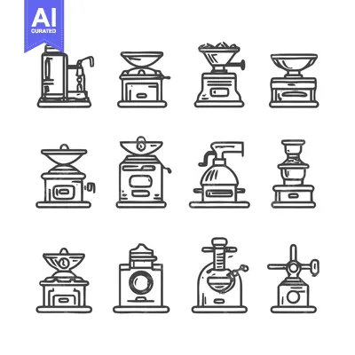 Premium design asset: Collection of coffee grinders in line art style.