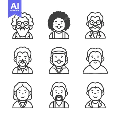 Premium design asset: Diverse Line Art Portraits - A Collection of Unique Individuals.