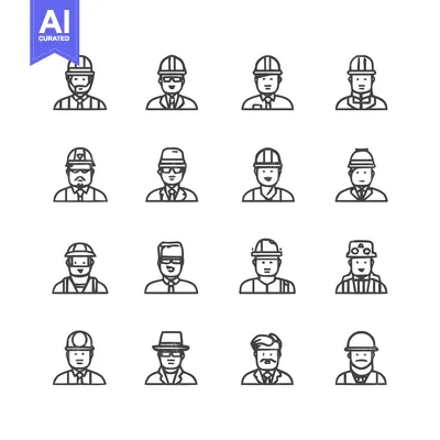 Aset desain premium: Diverse Collection of Construction Workers and Professionals in Variou