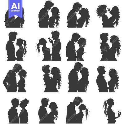 Premium design asset: Collection of Romantic Silhouettes of Couples in Love