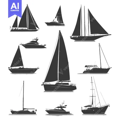 Aset desain premium: Collection of Sailboats and Yachts Silhouettes