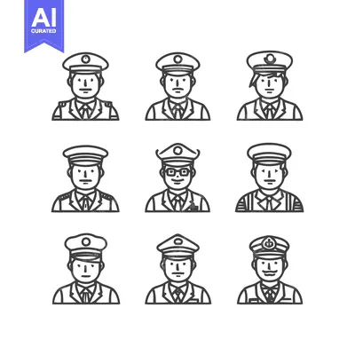 Uniformed individuals in a grid formation, vector illustration.