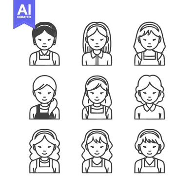 Popular premium asset: Nine diverse female avatars in a minimalist line art style.