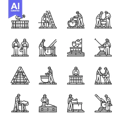 Popular premium asset: Construction Workers in Various Activities - A Detailed Illustration.