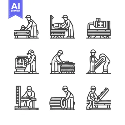 Aset desain premium: Workers in the factory performing various industrial tasks.