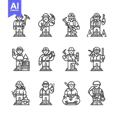 Aset premium populer: Collection of various worker icons in a minimalist style.