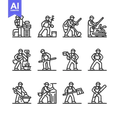 Aset desain premium: Construction Workers in Various Professions and Activities.