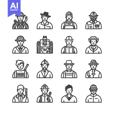 Aset desain premium: Diverse Professions - A Collection of Illustrated Worker Icons.