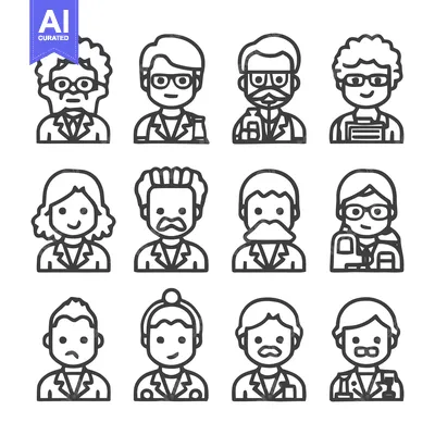 Aset desain premium: Diverse group of people portraits in line art style for various design