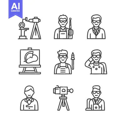 Aset desain premium: Diverse Professions - A Collection of Line Art Icons.