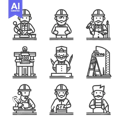 Aset premium populer: Construction Workers - A Collection of Line Art Illustrations.