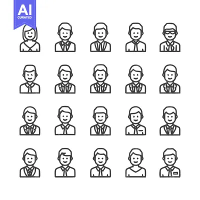 Aset premium populer: Collection of business people icons in outline style.