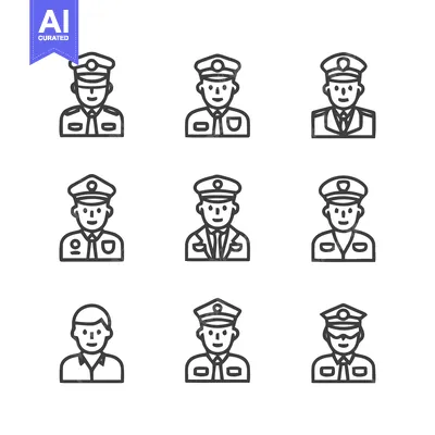 Police Officer Icons - A Collection of Uniformed Professionals.
