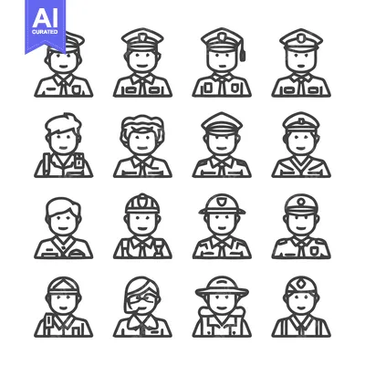 Aset desain premium: Diverse Professions - A Collection of Line Art Portraits.