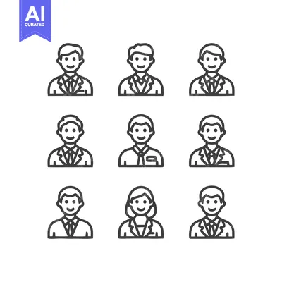 Aset desain premium: Business people in suits, diverse group, professional portraits, vecto