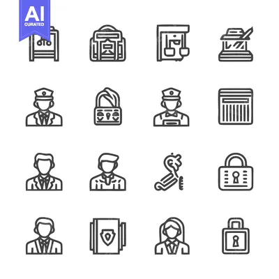 Aset premium populer: Collection of Line Art Icons for Various Concepts.