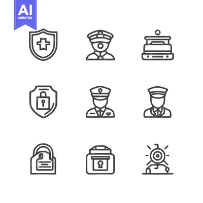 Aset desain premium: Security and Protection Icons - Shield, Police, and Surveillance Symbo