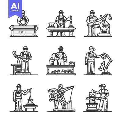 Aset premium populer: Artisan Craftsmen at Work - A Detailed Line Art Illustration.