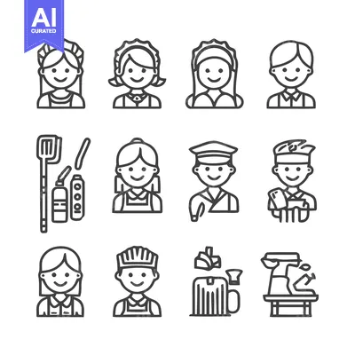 Various professions and occupations in simple line art style.