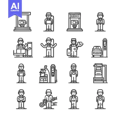 Popular premium asset: Collection of Line Art Icons Depicting Various Professions and Occupat