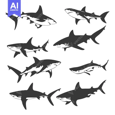 Aset premium populer: Collection of Shark Silhouettes in Black and White