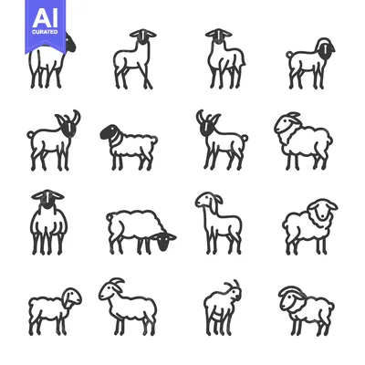 Aset desain premium: Collection of Sheep and Goat Line Icons