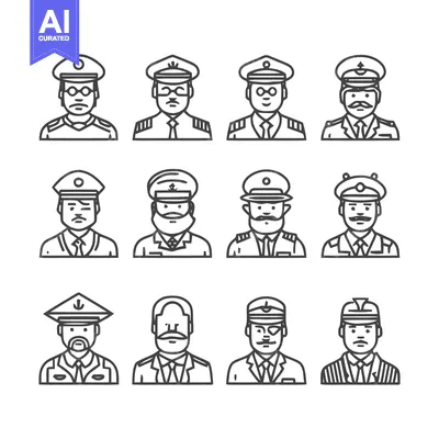 Aset desain premium: Military Officer Portraits - A Collection of Uniformed Individuals.