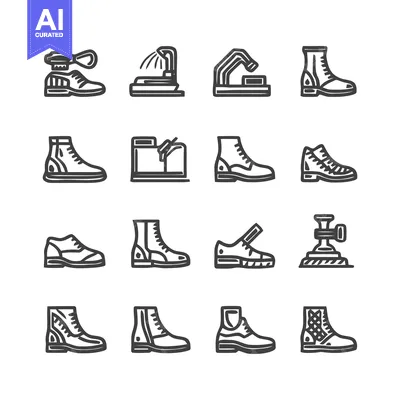 Aset desain premium: Collection of various footwear icons in a minimalist style.