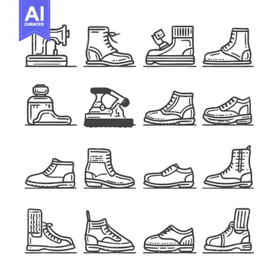 Aset desain premium: Shoe and Boot Collection - A Detailed Line Art Illustration.