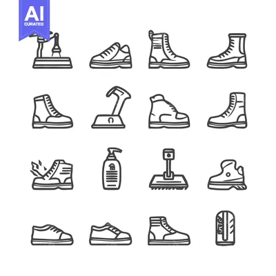 Aset premium populer: Shoe repair and footwear maintenance icons set.