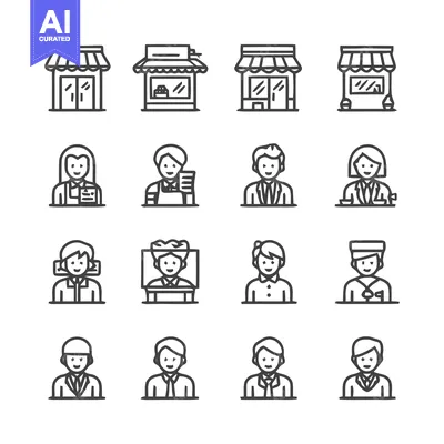 Aset desain premium: Shop and People Icons - Business, Retail, and Customer Service.