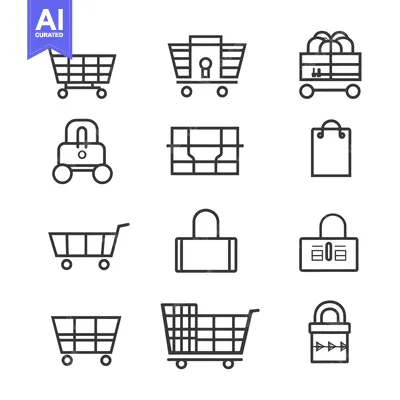 Premium design asset: Collection of Shopping Cart and Lock Icons in Outline Style