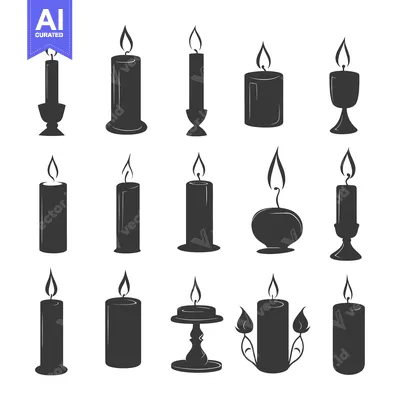 Aset desain premium: Collection of Silhouette Candles with Flames and Candle Holders