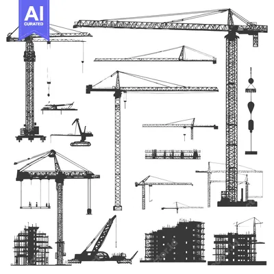 Popular premium asset: Collection of Silhouette Construction Cranes with Buildings