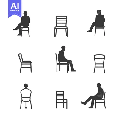 Aset premium populer: Collection of Silhouette Icons Depicting People Sitting on Chairs